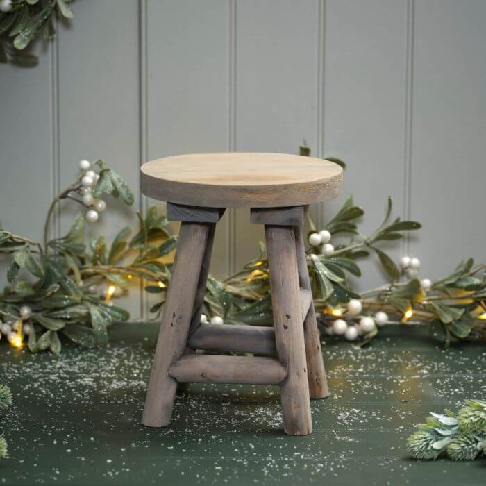 Recycled Wood Ornamental Small Round Stool