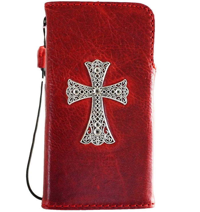 Red Leather Galaxy Wallet Case: Cross Design