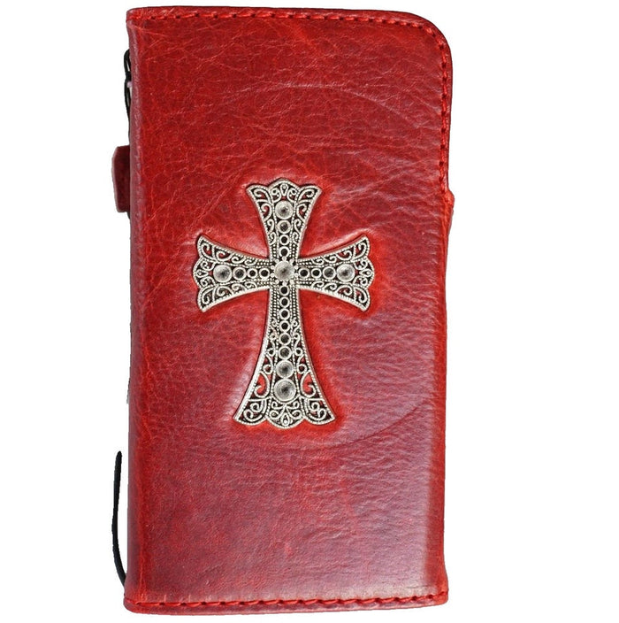Red Leather Galaxy Wallet Case: Cross Design