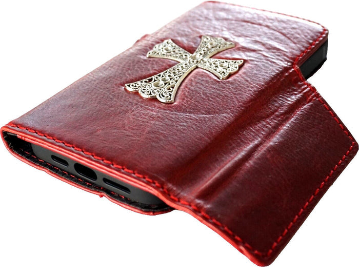 Red Leather Galaxy Wallet Case: Cross Design
