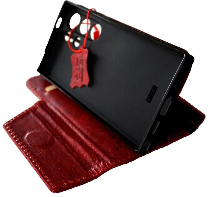 Red Leather Galaxy Wallet Case: Cross Design