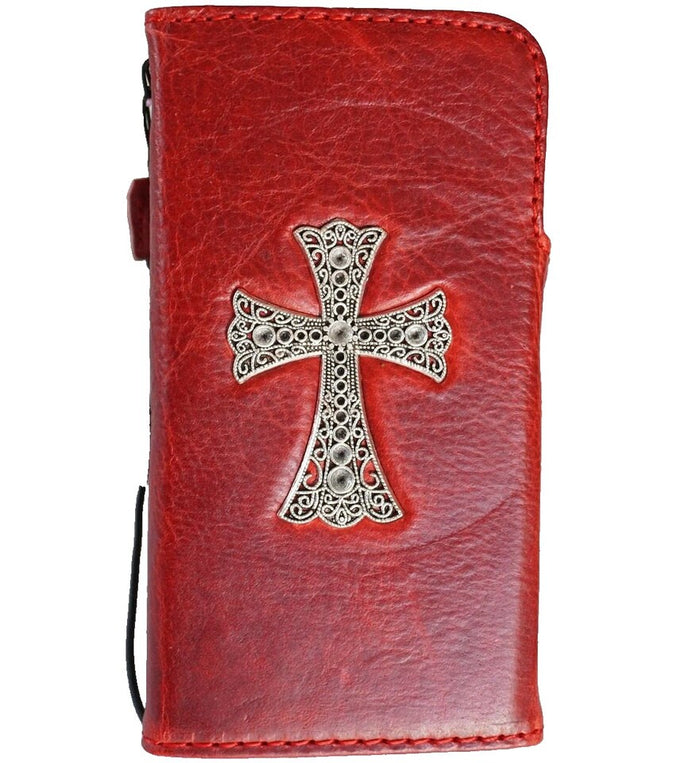 Red Leather Galaxy Wallet Case: Cross Design