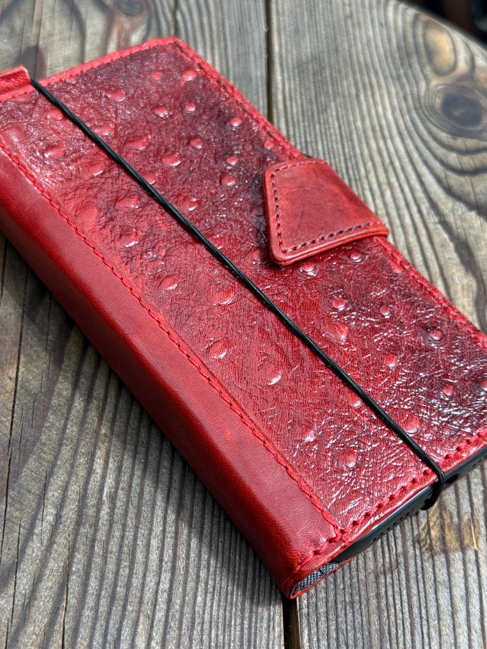 Red Leather Wallet Case for Google Pixel: Vintage Magnetic Card Holder