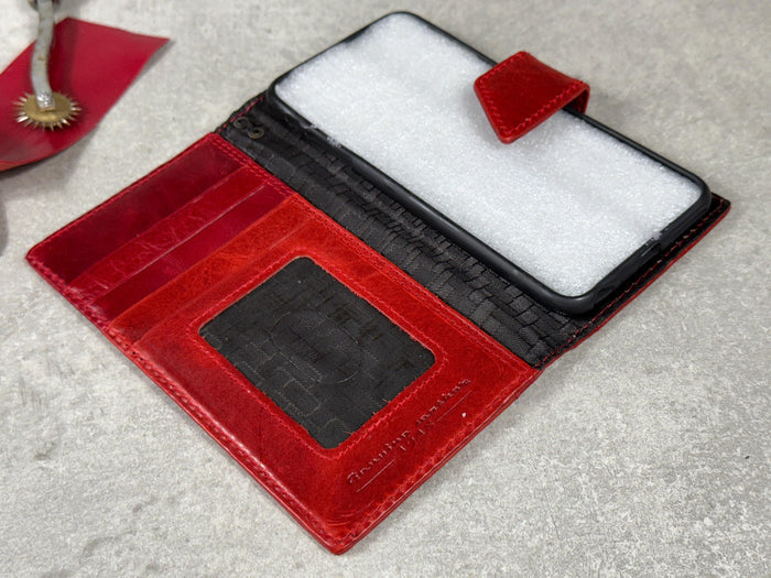 Red Leather Wallet Case for Google Pixel: Vintage Magnetic Card Holder
