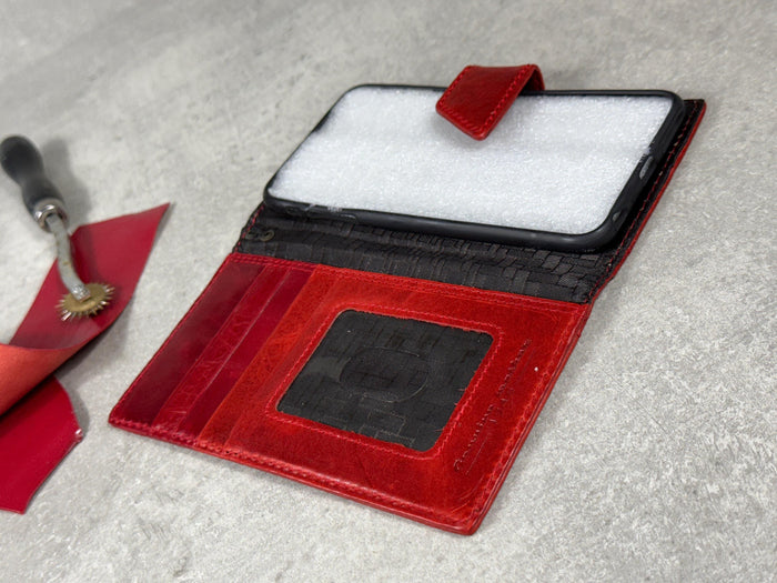 Red Leather Wallet Case for Google Pixel: Vintage Magnetic Card Holder