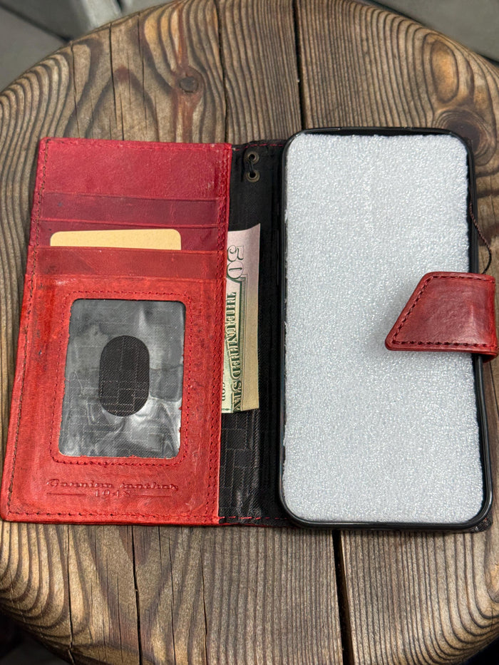 Red Leather Wallet Case for Google Pixel: Vintage Magnetic Card Holder