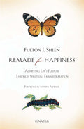 Book cover of 'Remade for Happiness' with a butterfly and caterpillar illustration on a beige background.