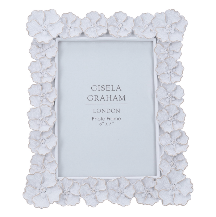 Resin Picture Frame (5"x7") 24cm - Antique White Anemone