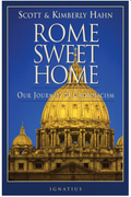 Book cover of 'Rome Sweet Home' by Scott & Kimberly Hahn with a blue background and cathedral image.