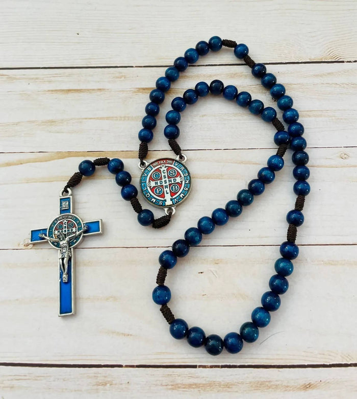 Rosary - St. Benedict Wooden (BLUE Resin)   20"