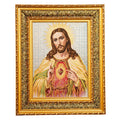 Decorative artwork of a religious figure with a gold frame on a white background