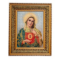 Framed artwork of the Immaculate Heart of Mary with a gold frame