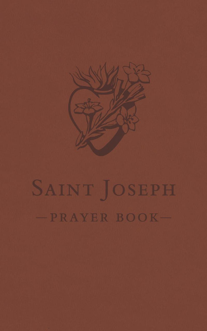 Brown prayer book cover with a heart and cross design on a brown background
