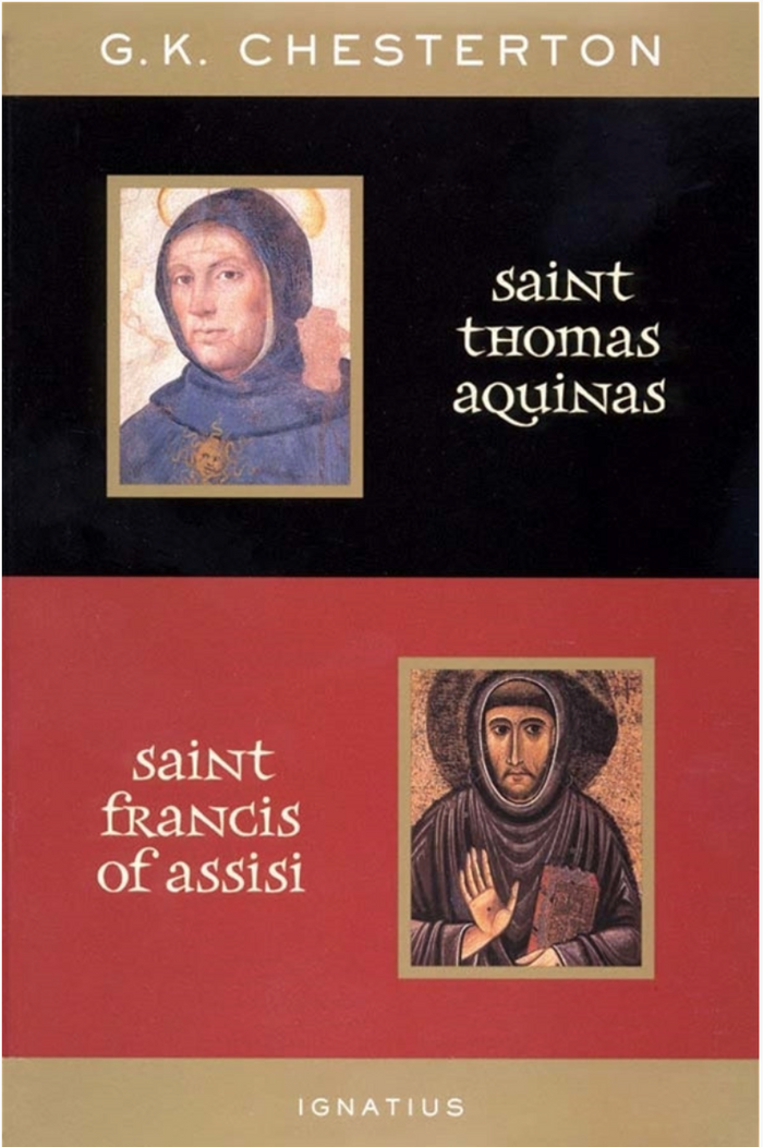 Book cover featuring portraits of Saint Thomas Aquinas and Saint Francis of Assisi with G.K. Chesterton's name.