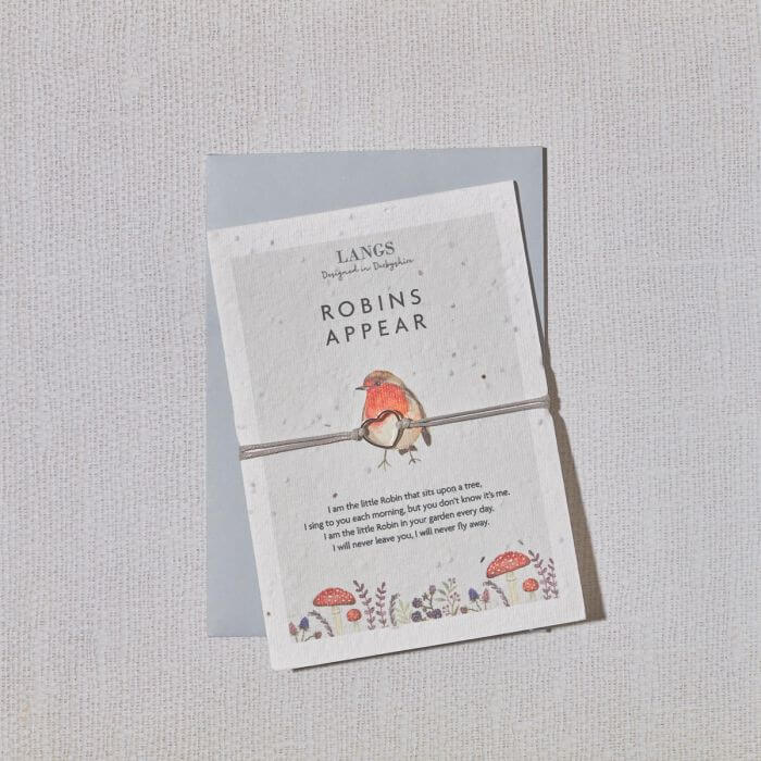 Seed Card "Robins Appear" With Heart String Bracelet