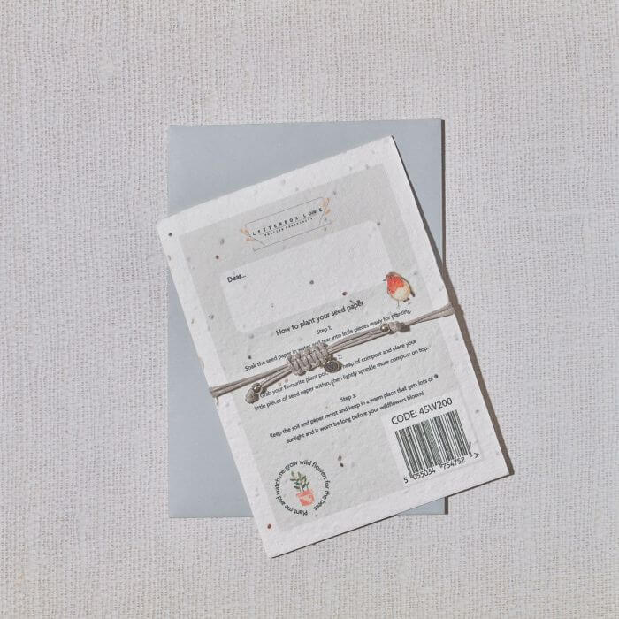 Seed Card "Robins Appear" With Heart String Bracelet
