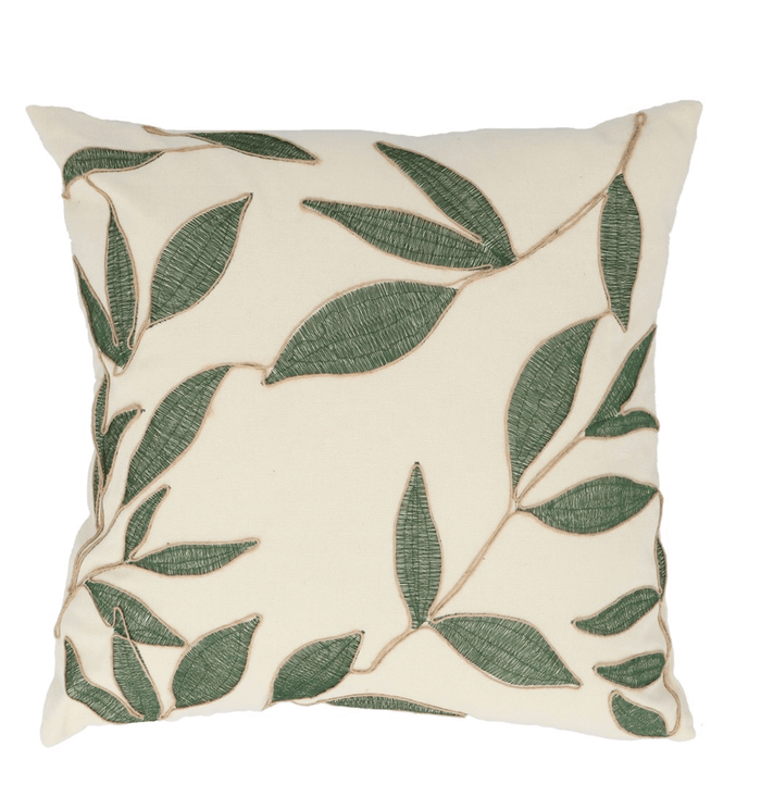 Square Cushion with Pad 46cm - Embroidered Leaves