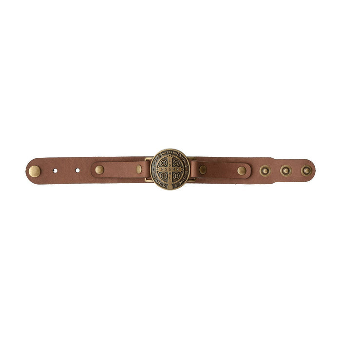 St. Benedict Leather Wristband   7"