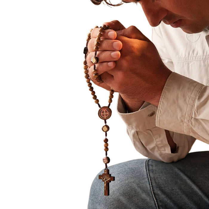 St. Benedict Wooden Rosary   18"