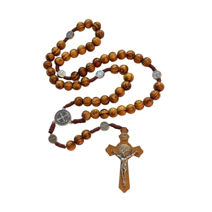St. Benedict Wooden Rosary in Tin w/ Prayer