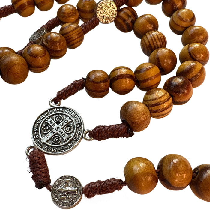 St. Benedict Wooden Rosary in Tin w/ Prayer