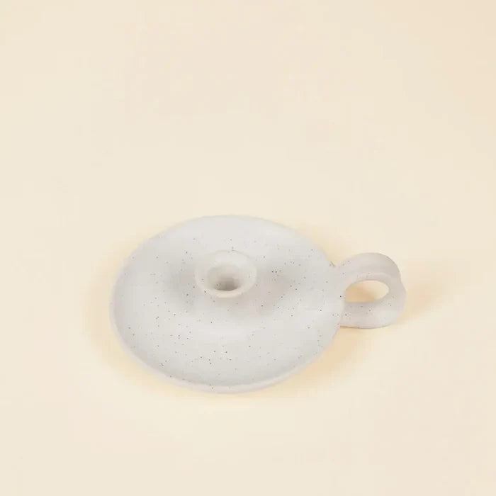 St Eval Artisan Candles - White Speckle 1/2" Candle Holder with Handle