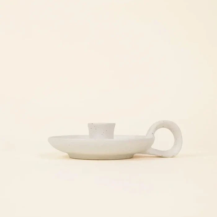 St Eval Artisan Candles - White Speckle 1/2" Candle Holder with Handle