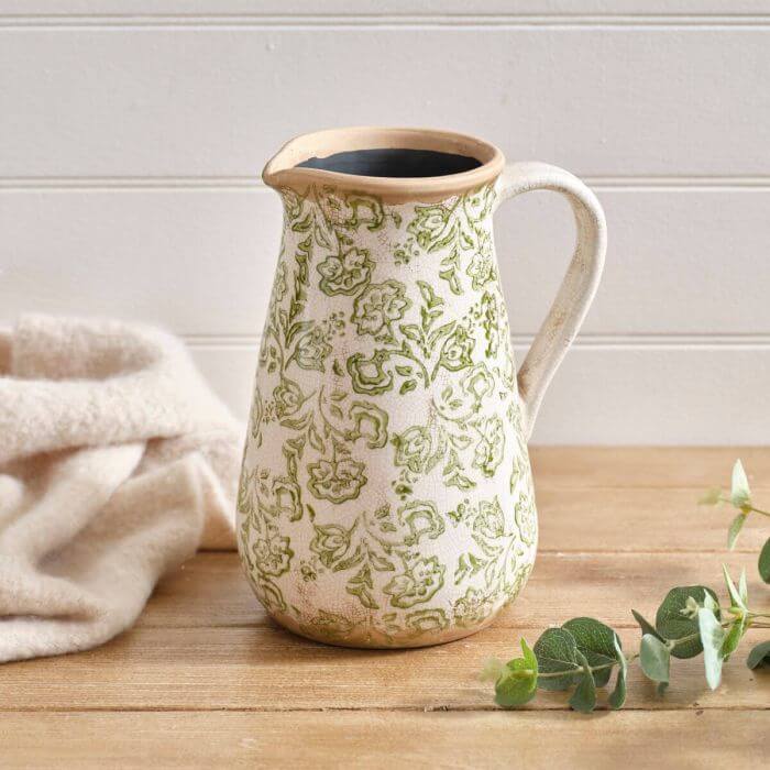 Stoneware Toile De Jouy Soft Green Large Decorative Jug
