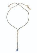 Teardrop Crystal Plunge Necklace - Blue & Gold