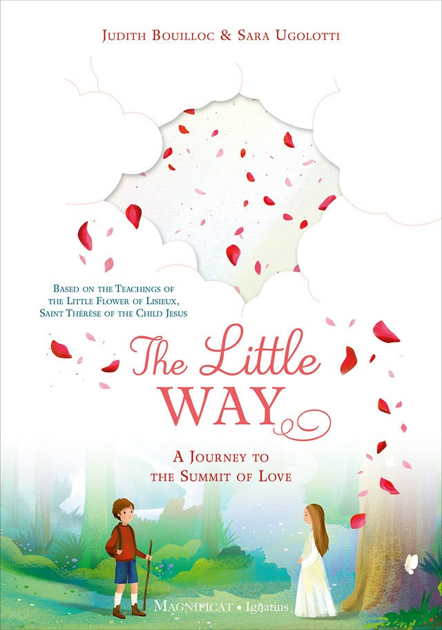 Book cover of 'The Little Way' with two people walking under an umbrella in a garden setting.
