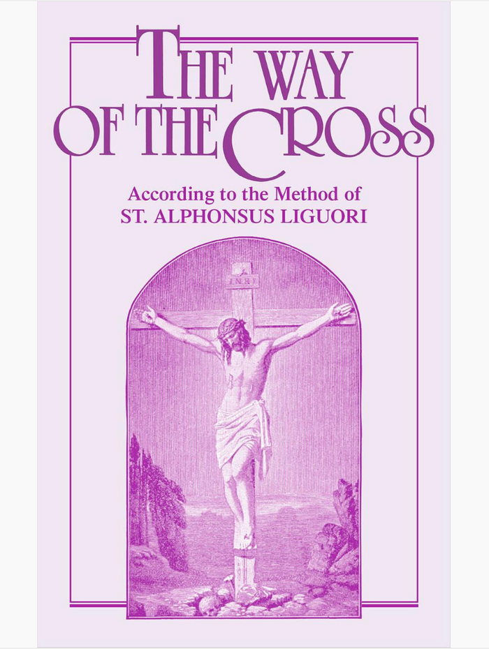 Book cover of 'The Way of the Cross' by St. Alphonsus Liguori with a purple tint.