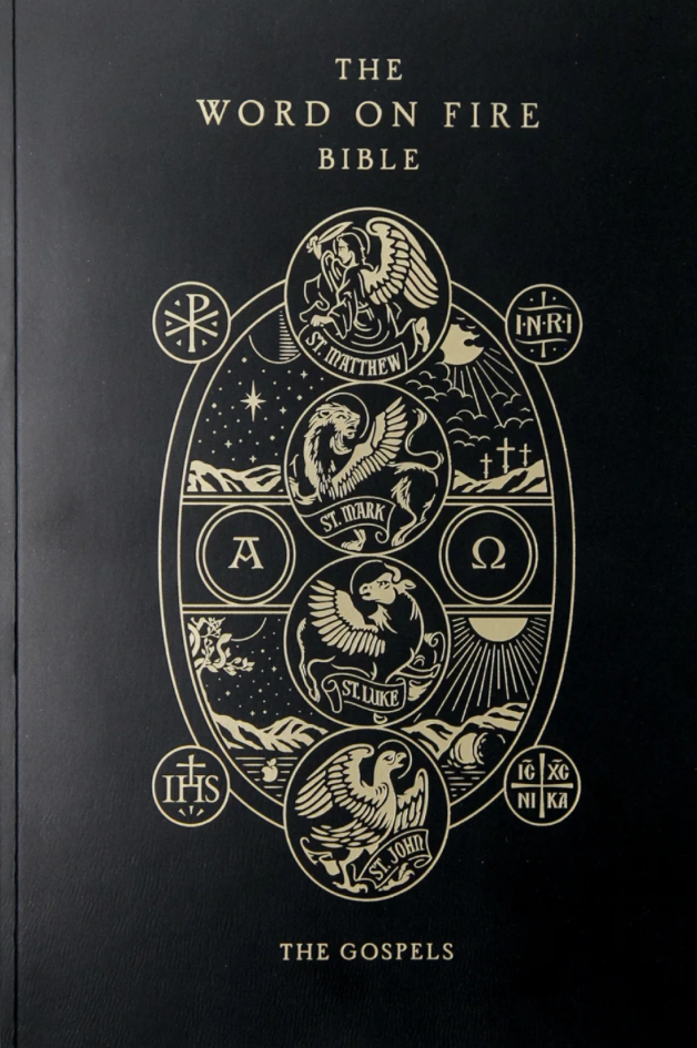 'The Word on Fire Bible'  with a black book cover image.