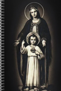 Illustration of a religious figure holding a child on a dark background