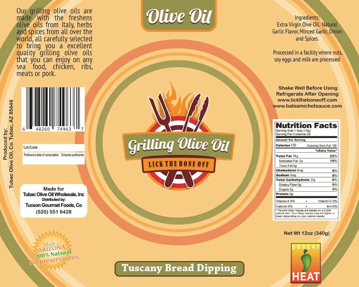 Tuscany Bread Dipping, Grilling Olive Oil, 12oz. - Tubac Gourmet Foods