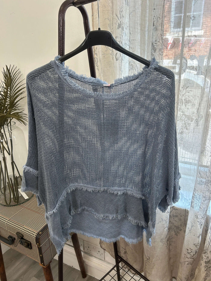 Valarie Fringe Detail Waffle Top