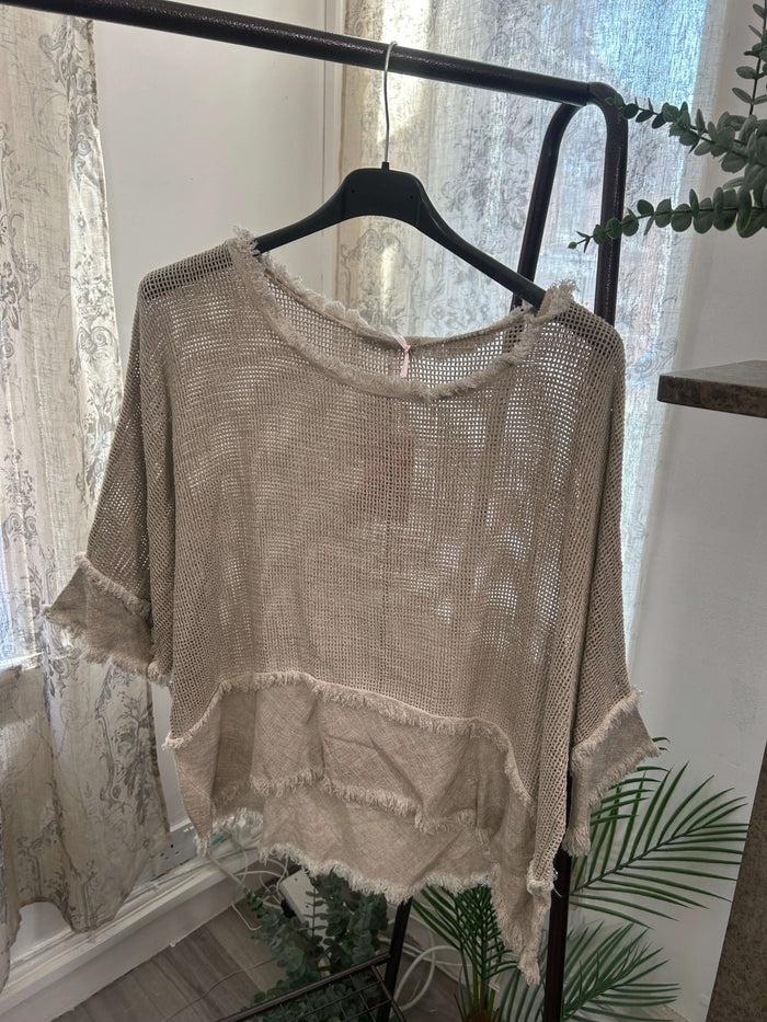 Valarie Fringe Detail Waffle Top