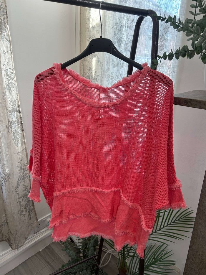 Valarie Fringe Detail Waffle Top