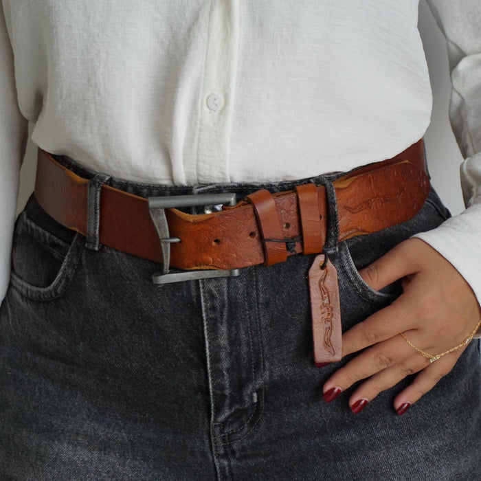 Vintage Leather Belt, Handmade Pleated Waist Belt, Limited Edition