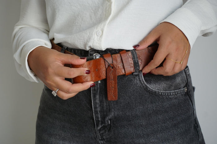 Vintage Leather Belt, Handmade Pleated Waist Belt, Limited Edition