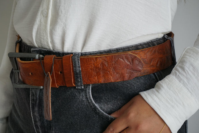 Vintage Leather Belt, Handmade Pleated Waist Belt, Limited Edition