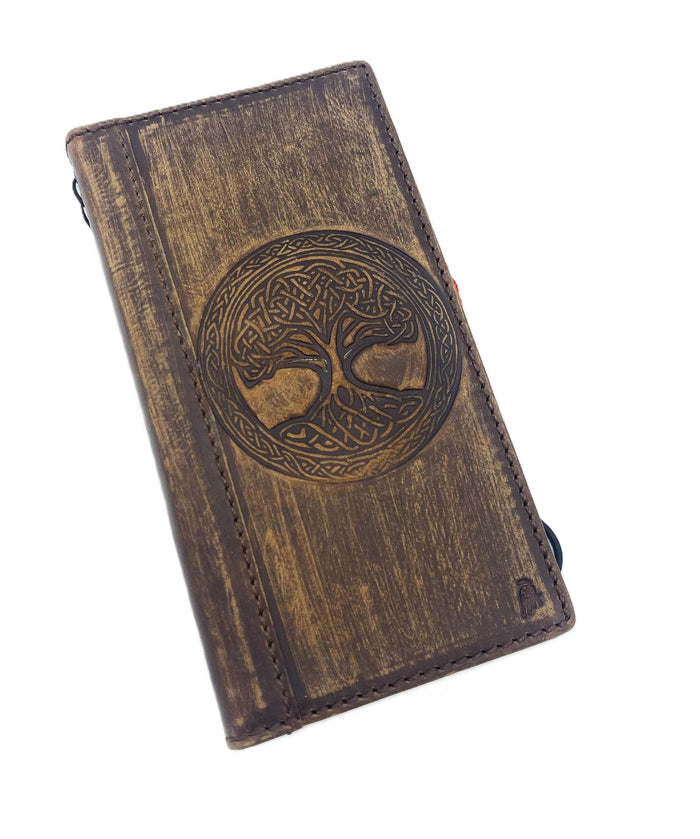 Vintage Leather Google Pixel Wallet Case: Tree of Life Design