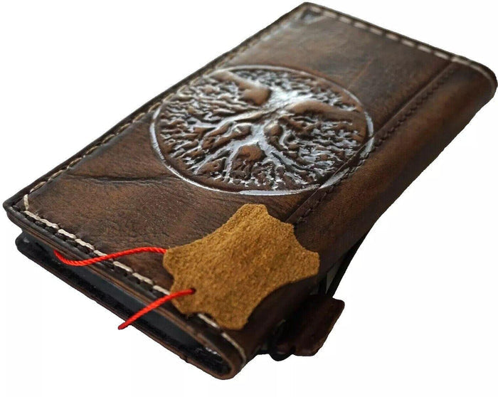 Vintage Leather Google Pixel Wallet Case: Tree of Life Stamped Cover