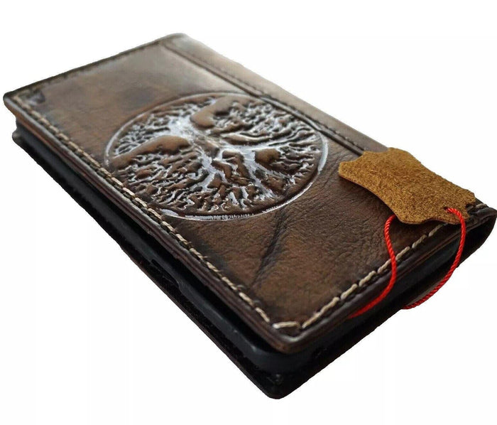 Vintage Leather Google Pixel Wallet Case: Tree of Life Stamped Cover