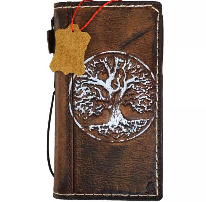 Vintage Leather Google Pixel Wallet Case: Tree of Life Stamped Cover