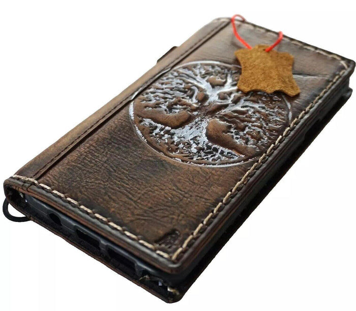 Vintage Leather Google Pixel Wallet Case: Tree of Life Stamped Cover
