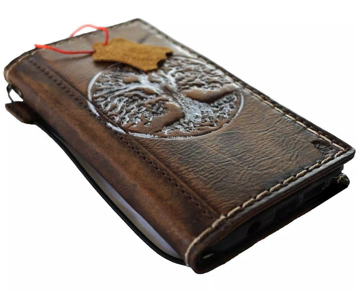 Vintage Leather Google Pixel Wallet Case: Tree of Life Stamped Cover