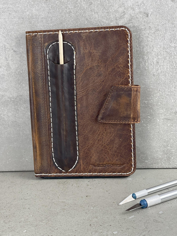 Vintage Leather iPad Case: Magnetic, Hand Sewn, Pen Holder
