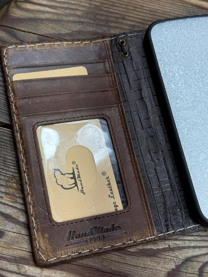 Vintage Leather iPhone 17 Wallet Case: Book Style, Card Slots