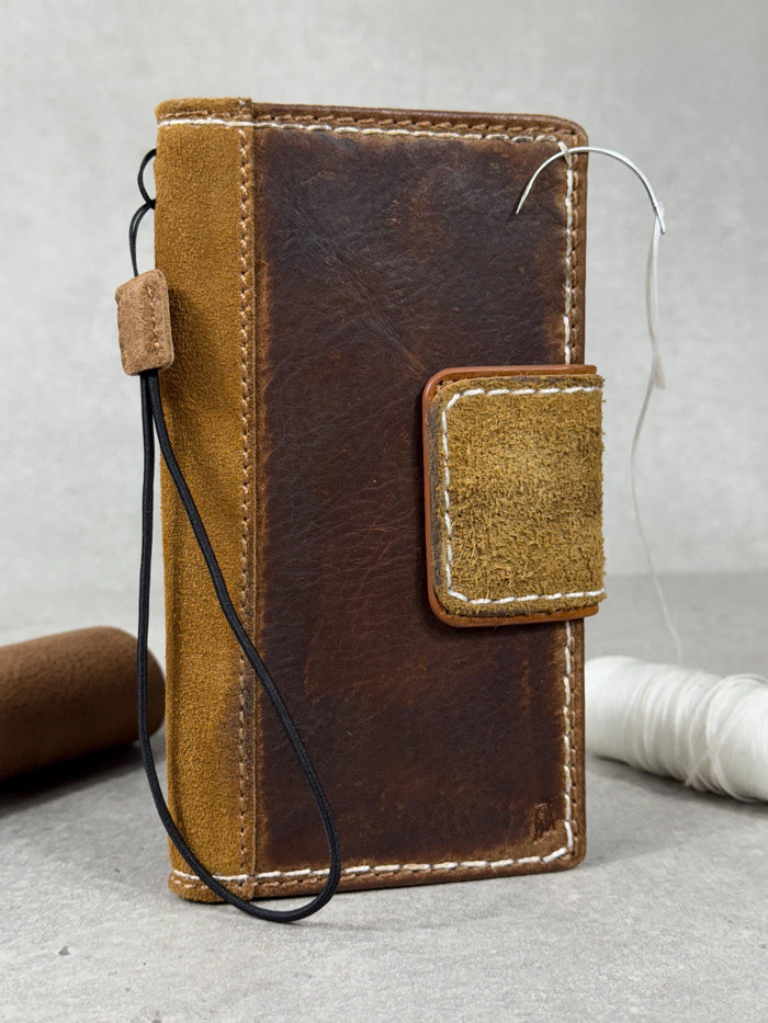 Vintage Leather iPhone Wallet Case: Book Style, Card Slots
