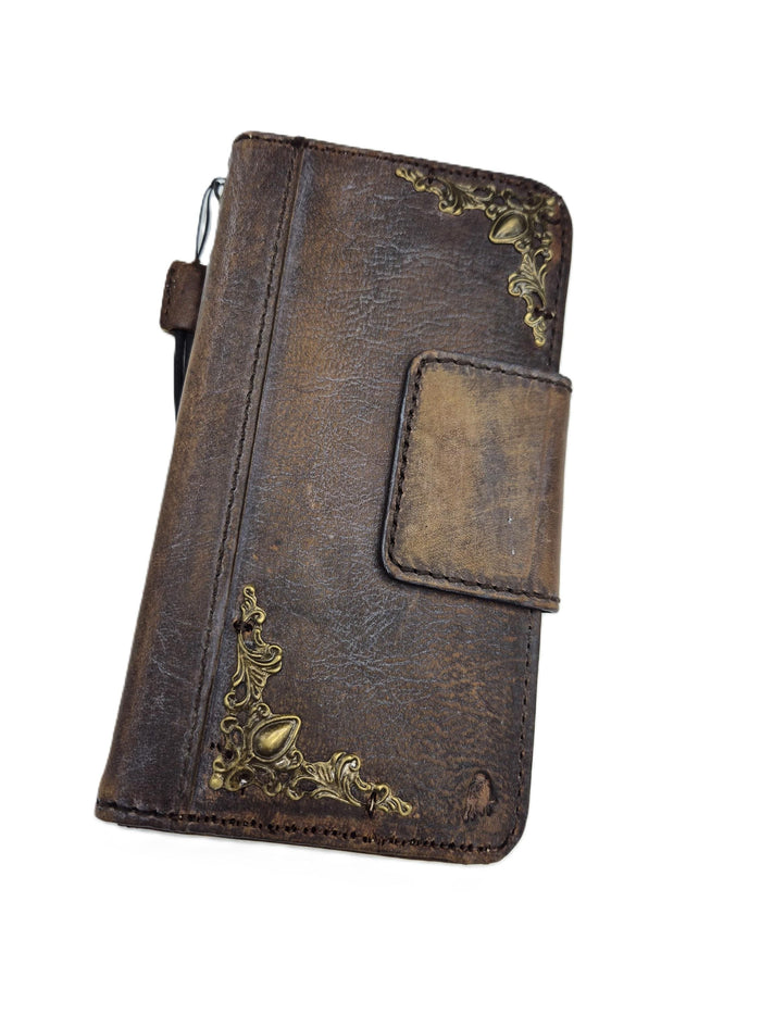 Vintage Leather iPhone Wallet Case: Book Style, Card Slots